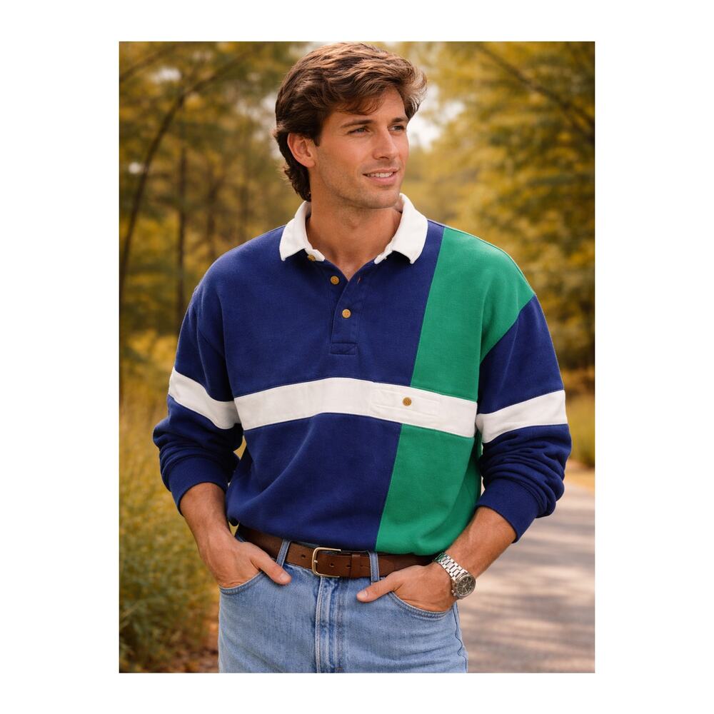 Sporting Club Green Blue Lined Sweatshirt Size M